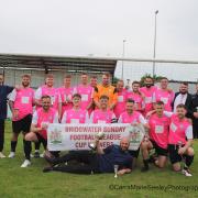 Highburn Athletic celebrate winning the Geoff Harvey Cup  after beating Burnham United in the final.