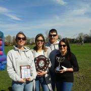 AWARDS: From left to right, Good Egg winner Caroline Hunt, Hattie Lambourne (players’ player of the year), coach Ian Maclachlan and top goalscorer Amy Edmundson. Pic: Burnham Hockey Club