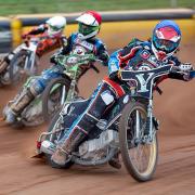 NEW BOY: Rory Schlein (back) taking on Somerset Rebels riders Richard Lawson and Charles Wright. Pic: Colin Burnett.