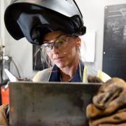 An apprentice at the Centre of Excellence for Welding in Bridgwater, funded by Hinkley Point C