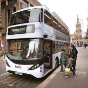A First electric double-decker bus in Glasgow.