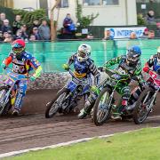Somerset Rebels v Eastbourne - heat 1 action with Rory Schlein (red), Edward Kennett (white), Todd Kurtz (blue), Ben Morley (yellow) – courtesy of and credit to Colin Burnett
