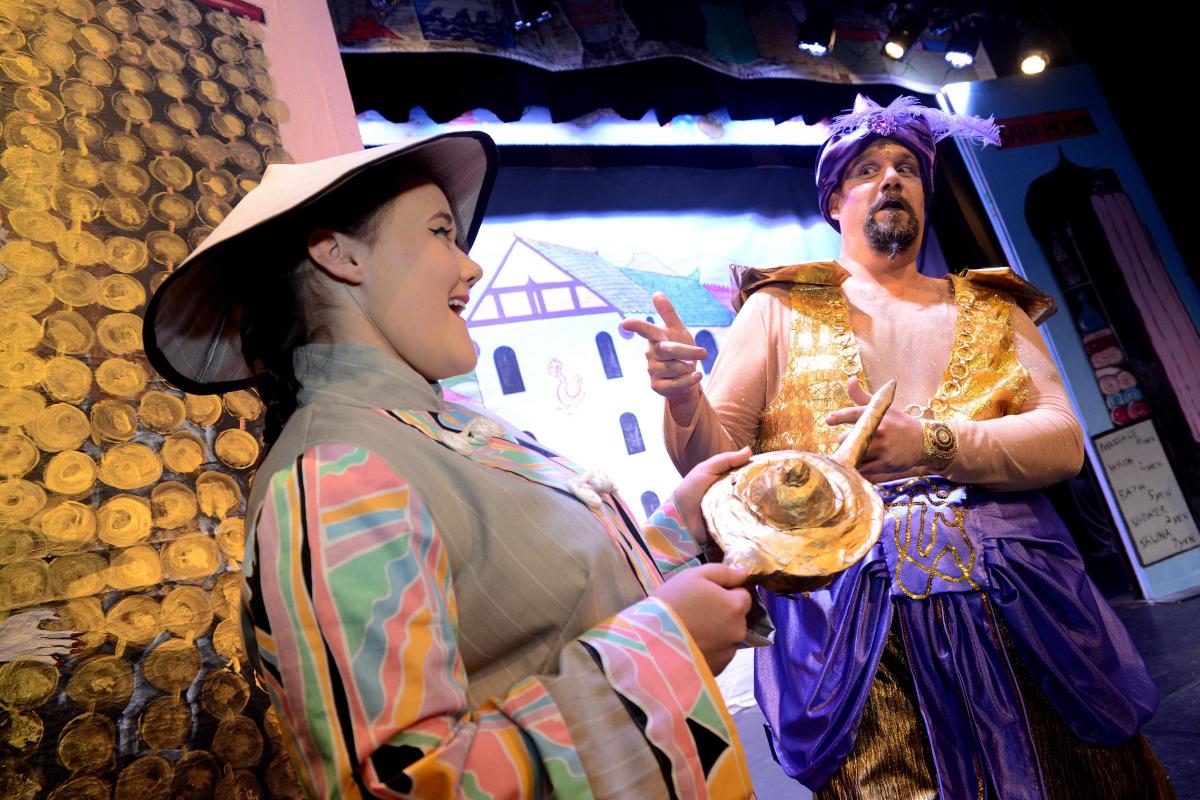 Aladdin, a pantomime written by Alan Fayn performed at the Princess Theatre and Arts centre in Burnham-On-Sea...Pictured L-R Aladdin played by Shannon Manlow and the gene, Chris Bissell.
