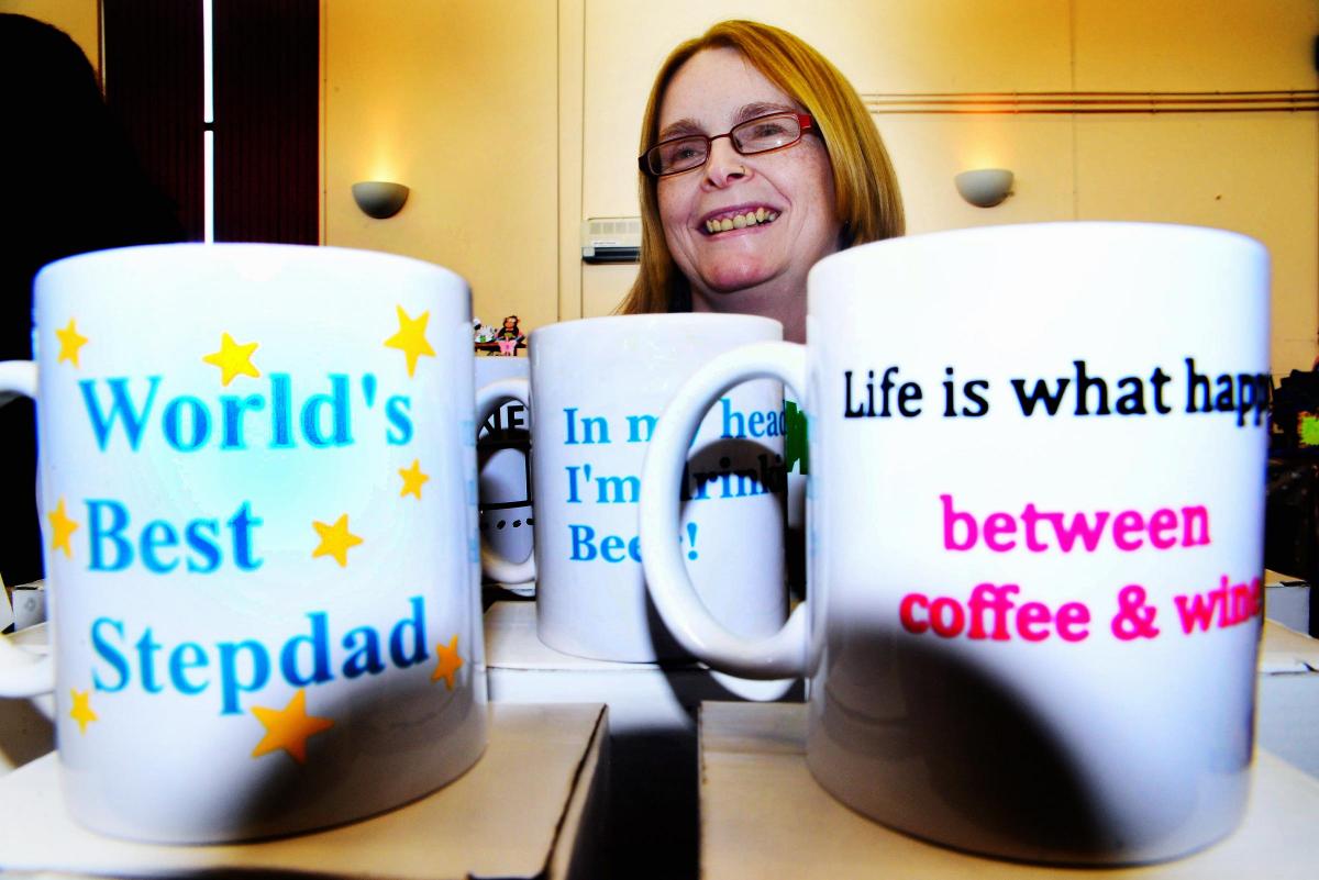 FANCY A CUPPA?: Nicola Maynard from Quilled Crafty Creations shows off her hand decorated mugs