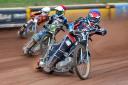 NEW BOY: Rory Schlein (back) taking on Somerset Rebels riders Richard Lawson and Charles Wright. Pic: Colin Burnett.