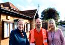 Weekly News editor Tim Lethaby, Timothy Dean and Debi Slaiter outside Brent Knoll Village Hall.