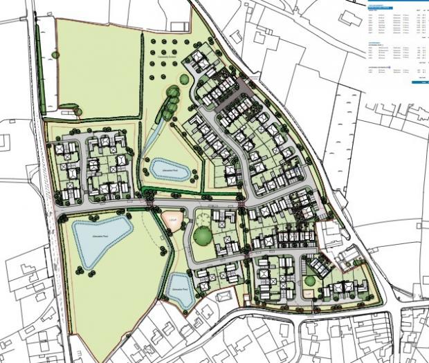 Burnham and Highbridge Weekly News: Plans For 96 Homes On The Round Oak Farm Site On The A371 Upper New Road In Cheddar. CREDIT: Clancy Design Services. Free to use for all BBC wire partners.