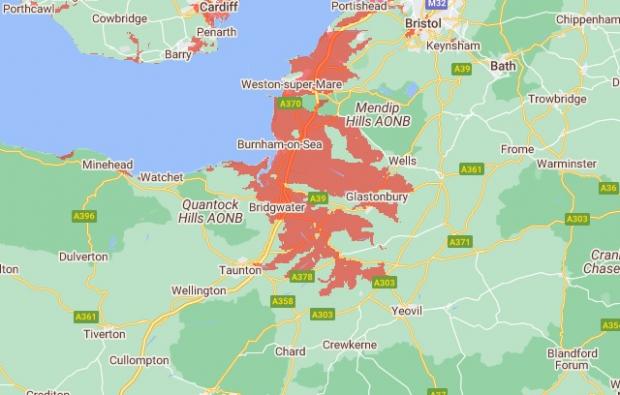 Burnham and Highbridge Weekly News: Large swathes of Somerset is at risk of rising sea levels. Picture: Climate Central