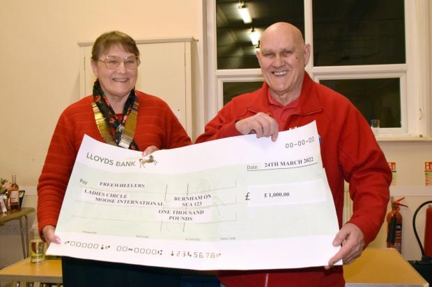 Burnham and Highbridge Weekly News: Donation to Freewheelers of £1,000. Julia Kattana and Richard Reeves