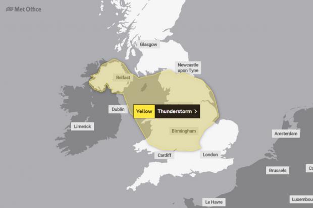 Burnham and Highbridge Weekly News: A yellow weather warning for thunderstorms has been issued. Picture: Met Office