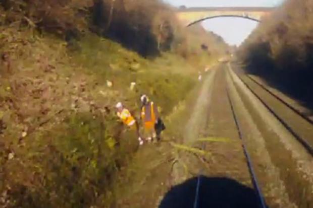 This image taken from the train's CCTV shows the position of the workers just before the train struck the tree. Picture: CrossCountry, RAIB