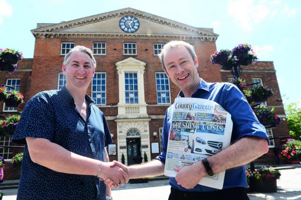 Tone FM Station Director Patch Jobson (left) with Somerset County Gazette Editor Tim Lethaby.