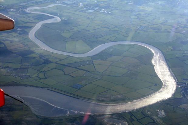 The River Parrett and Pawlett Hams seen from above.
